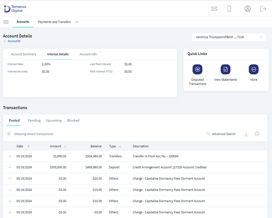 Interest details tab